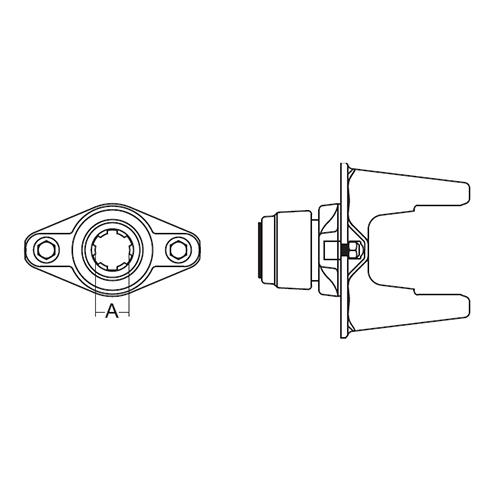 AW35 series ball shear clutch yoke with 1 3/8-21 spline bore and safety slide lock connection
